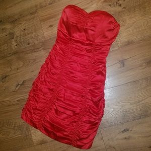 NWOT Express Strapless Red Satin Ruched Dress