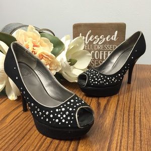 Black Rhinestone Jeweled Heels