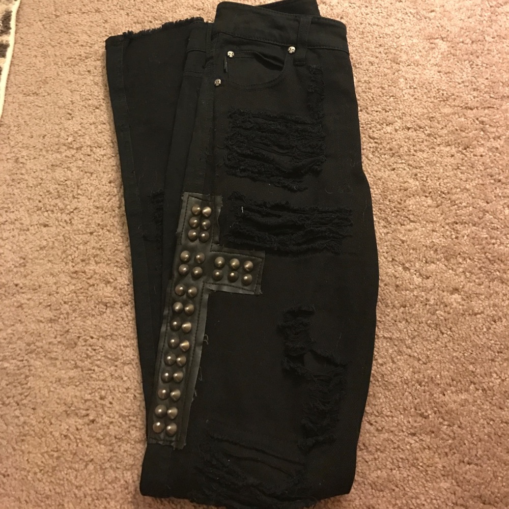 High waisted black ripped jeans