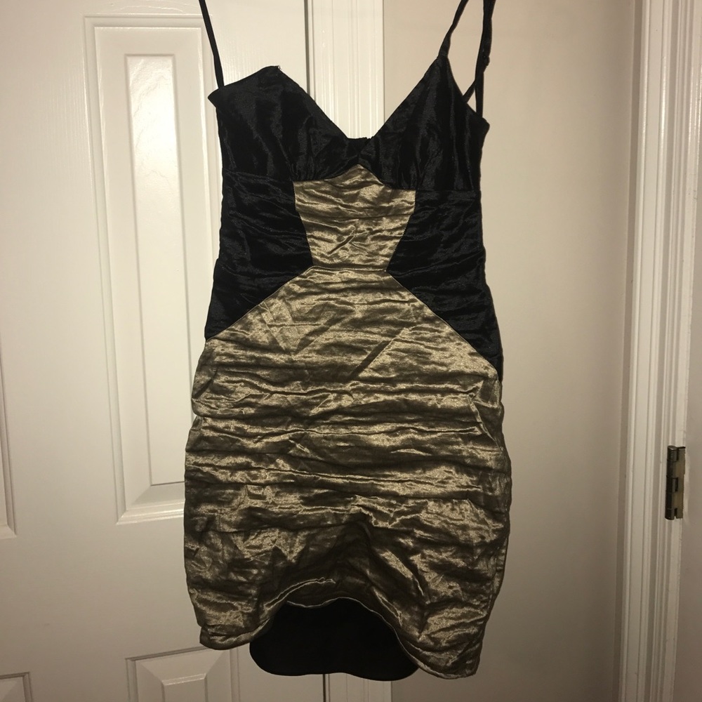 Bcbg black and gold fitted dress