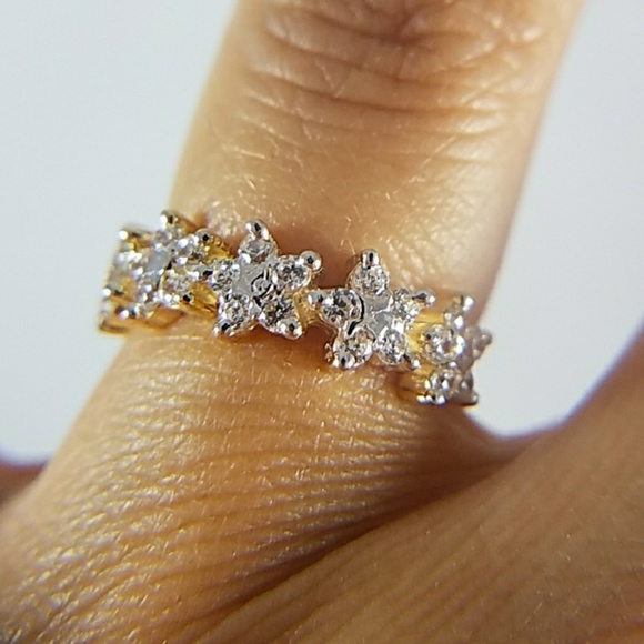 14k Solid Yellow God Star Ring Wedding Band