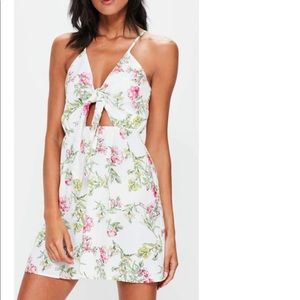 Misguided Floral Print Tie-Front A-Line Dress