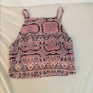 Pink, white&black printed slightly cropped tank