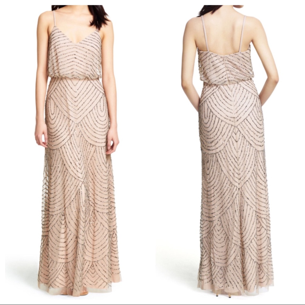 Adrianna Papell taupe/pink Art Deco Bead Blousson