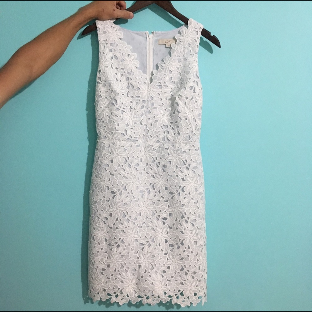 LOFT Ann Taylor Blue/White Lace Dress