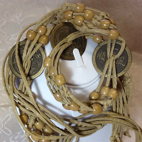 vintage leather belt long macrame fringe versatile - Picture 1 of 8