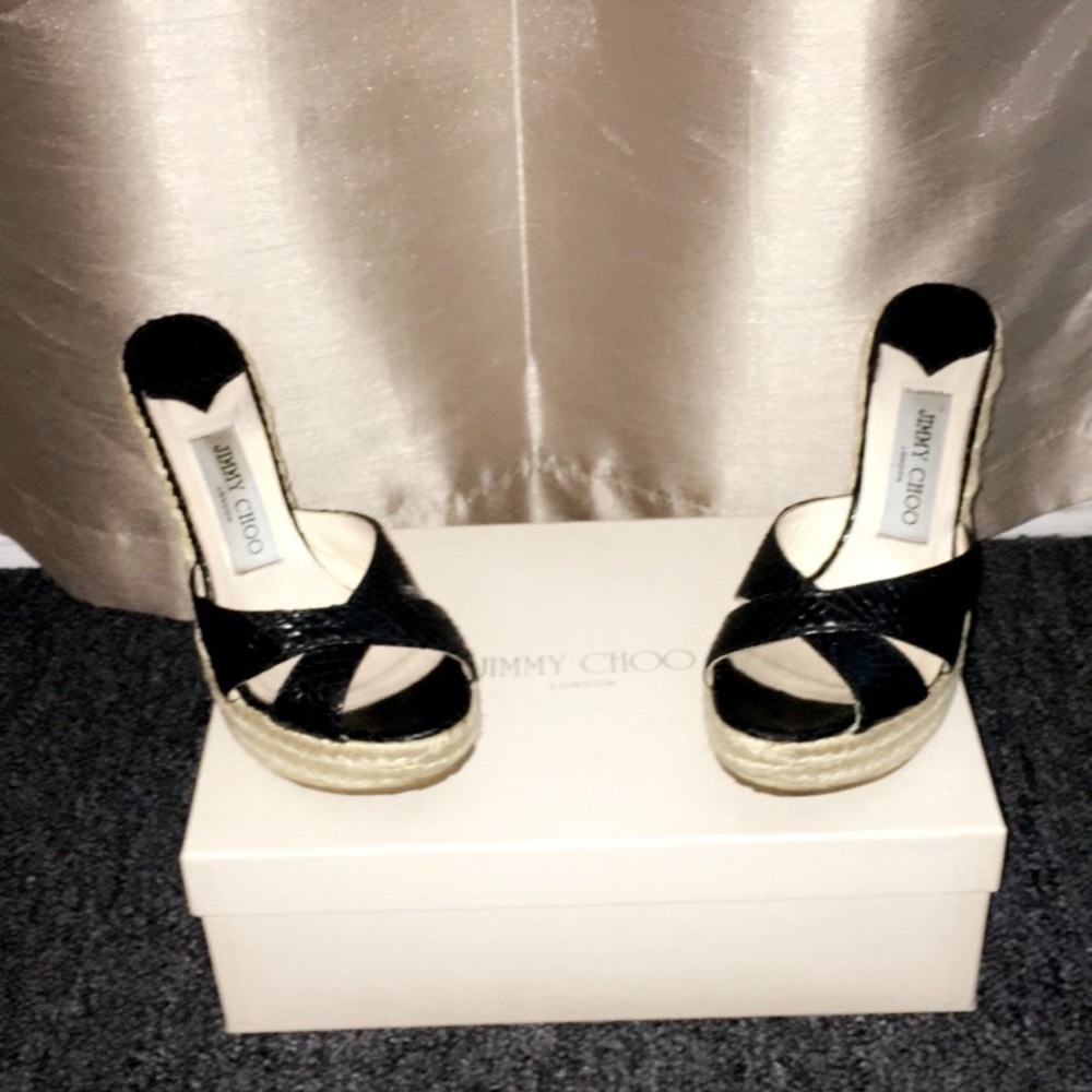 Jimmy Choo Black Snakeskin Wedges Phyllis slide.