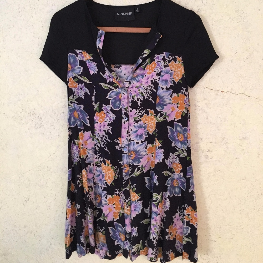 MINKPINK black mesh floral shift dress