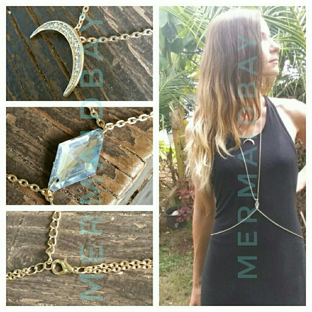 Moon Crystal Body Harness Necklace, Beach, Club