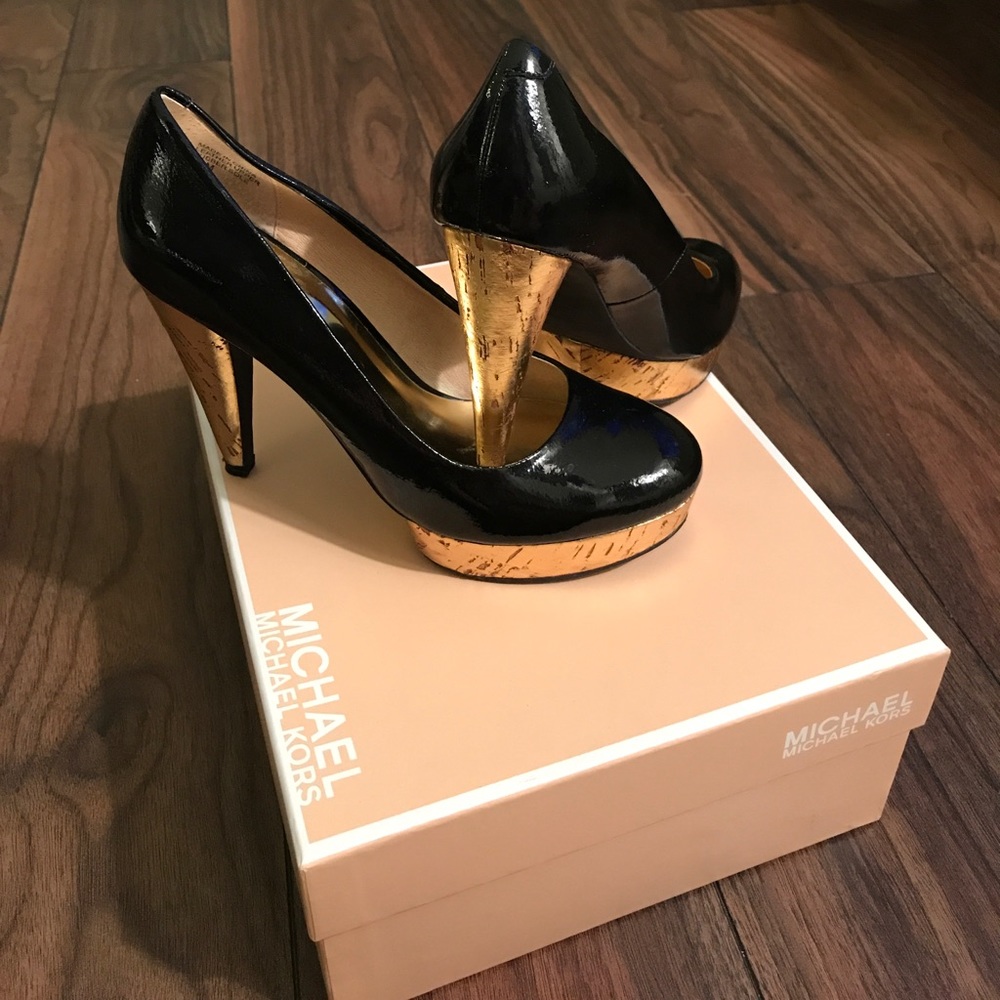 Michael Kors Black Pump with Gold Metallic Cork