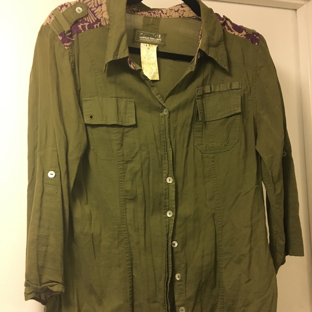 Olive green button down