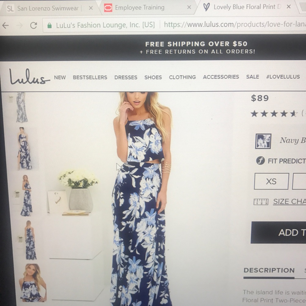 Navy blue floral print two-piece maxi dress