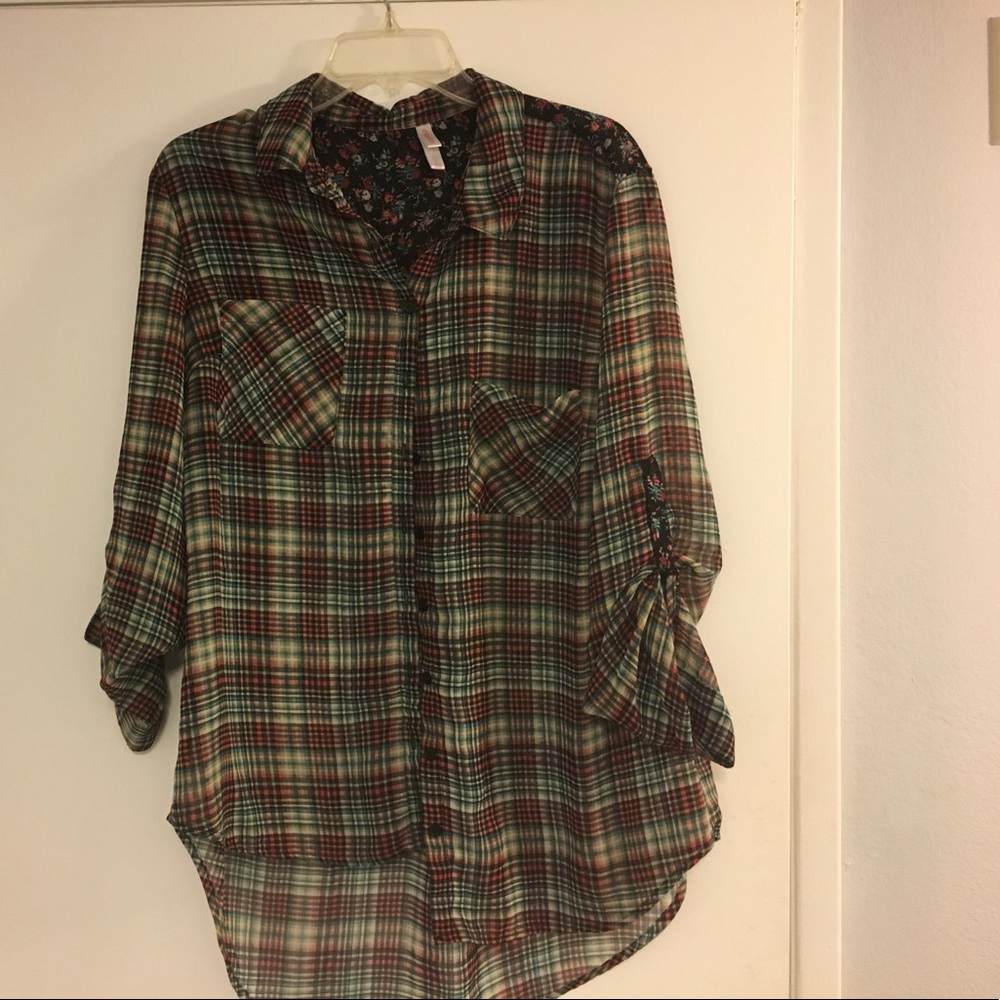 Sheer plaid button up
