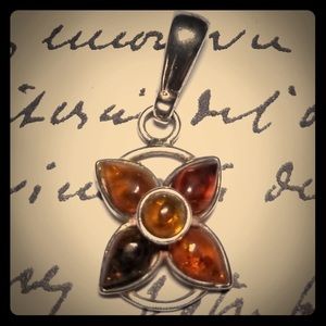 Amber Charm & Earrings Sterling Silver