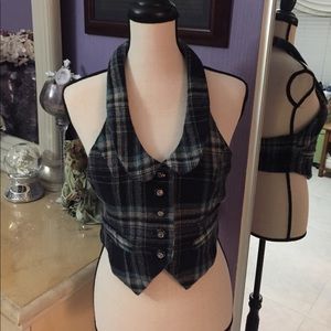 Wool Plaid Navy Vest