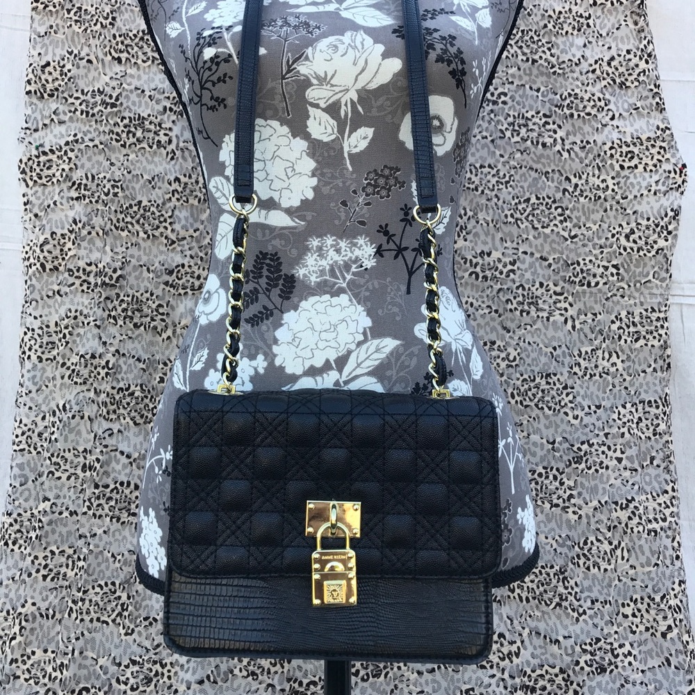Anne Klein Small Bag Black Faux Alligator/Quilted