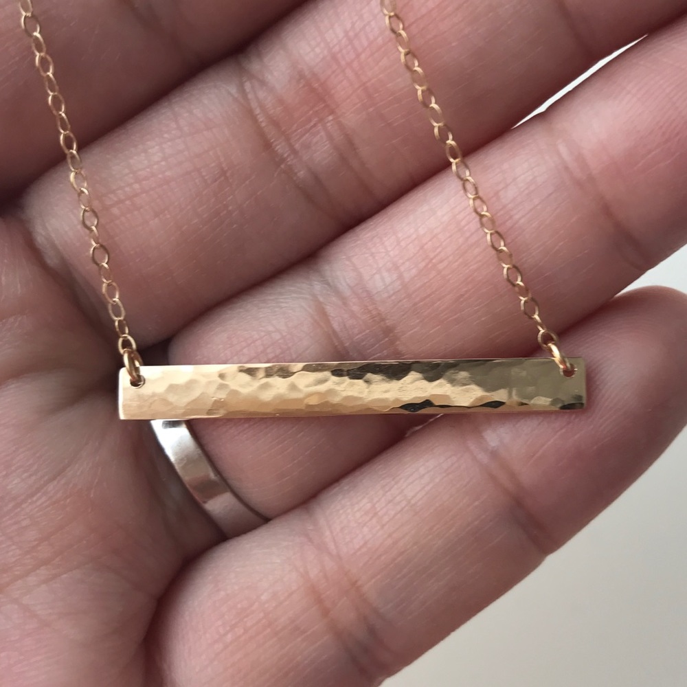 14K Gold-Filled Hammered Blank Bar Necklace - Picture 2 of 5