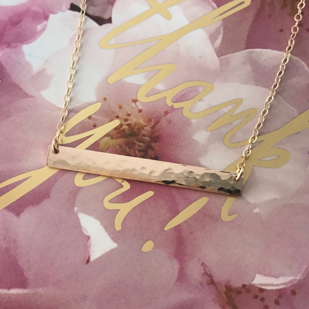 14K Gold-Filled Hammered Blank Bar Necklace - Picture 3 of 5