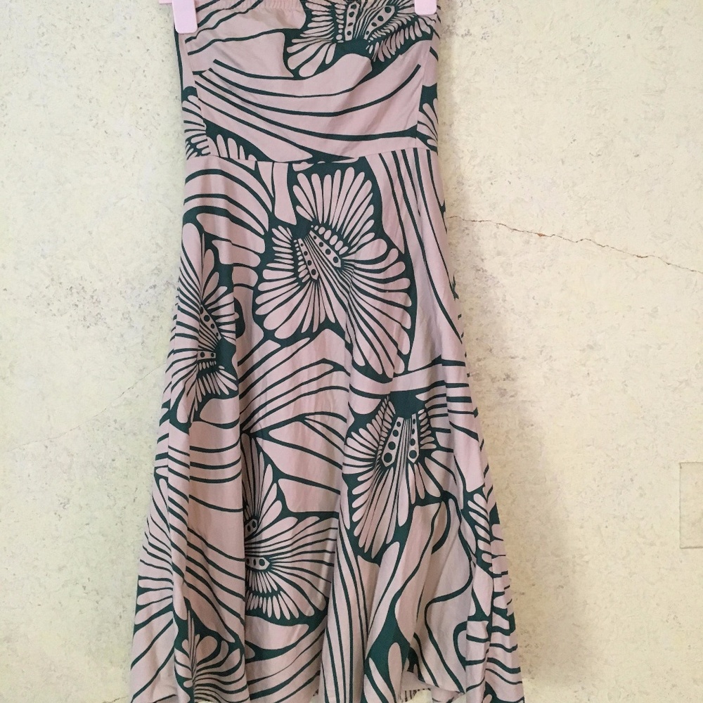 J. Crew tea-length strapless green/ivory dress
