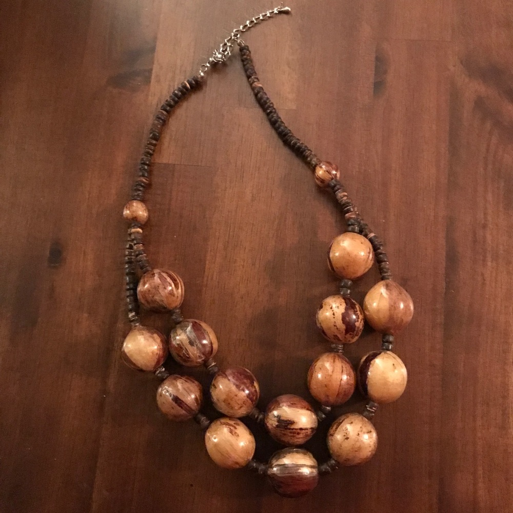 Wooden beaded boho necklace