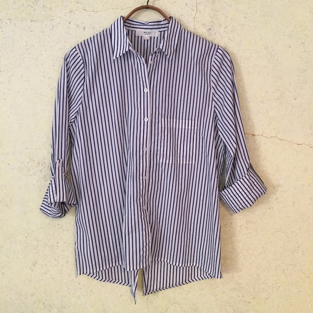 Love Tree striped button-down w/ overlap