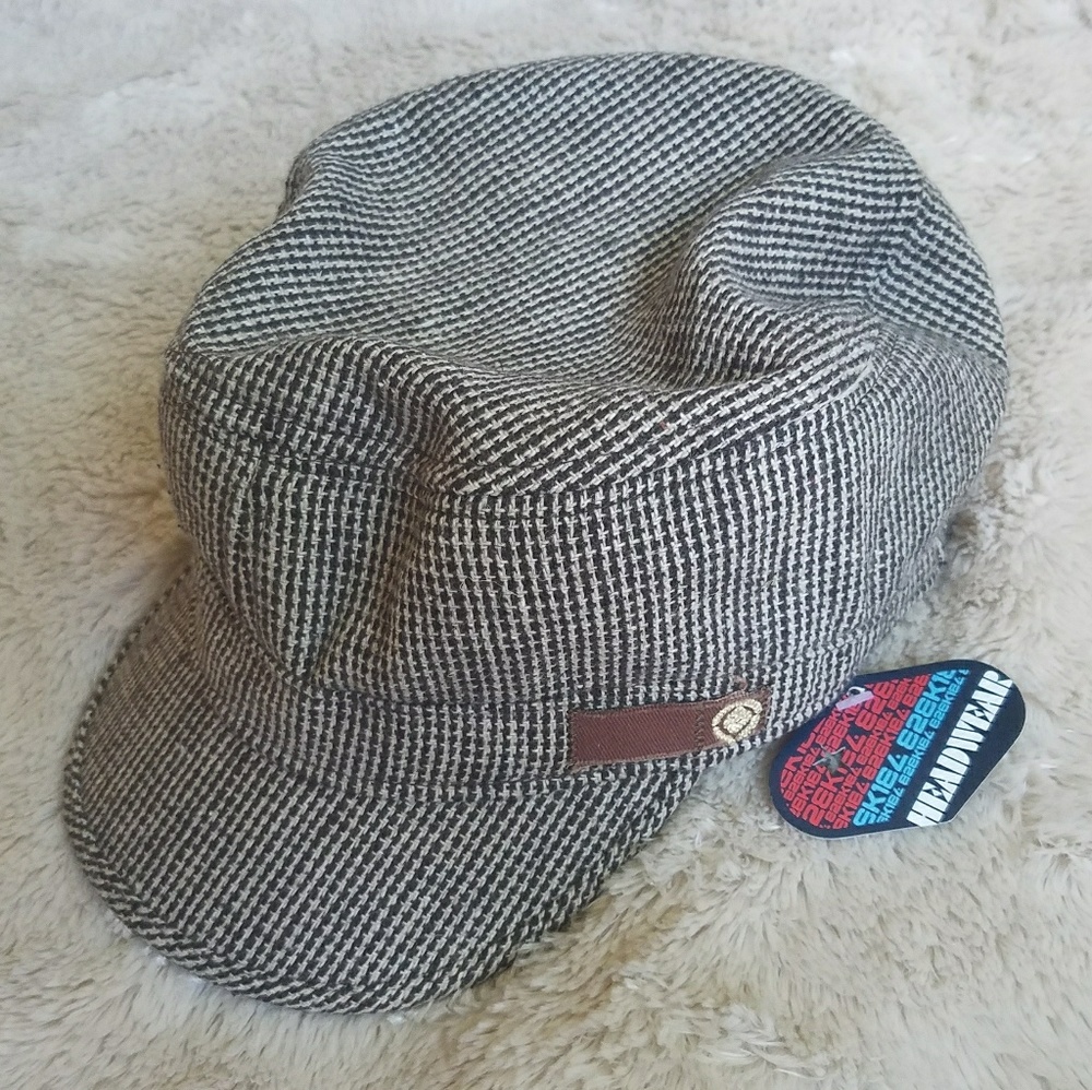 NWT Ezekiel houndstooth tweed newsboy cap hat