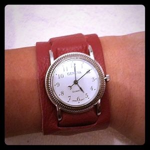 Burnt orange wide leather watch