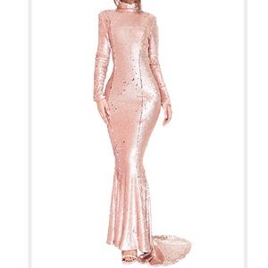 Pink sequins maxi evening gown