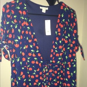 Cherry Print Chiffon Wrap Maxi Dress