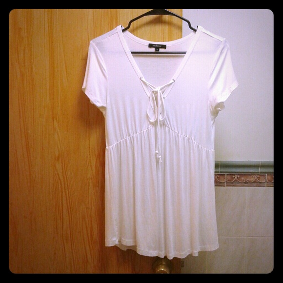 Ambiance Tops - White LaceUp Babydoll (M)