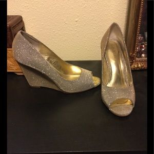 Sparkly open toe wedges