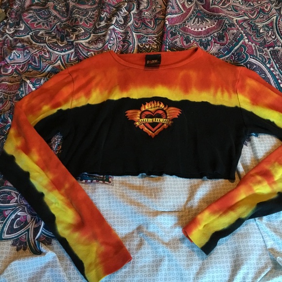 UNIF Tops - *SOLD* Cropped Flame Style Tie Dye Long Sleeve