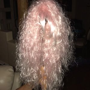 Pink, curly wig