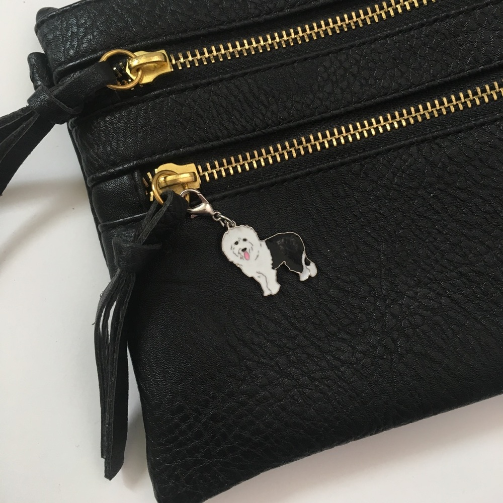 Mini Old English Sheepdog enamel keychain charm