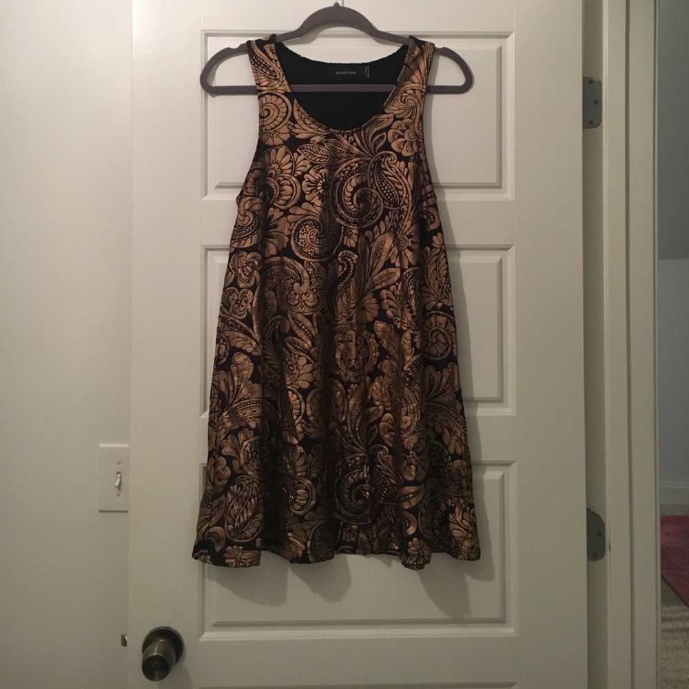 MINKPINK Black and Gold Pattern Dress