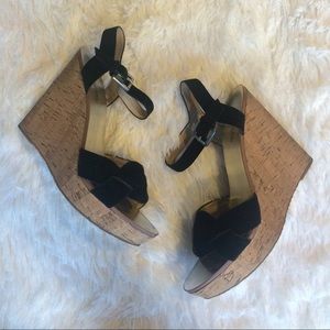 Michael Kors black suede cork wedges size 7