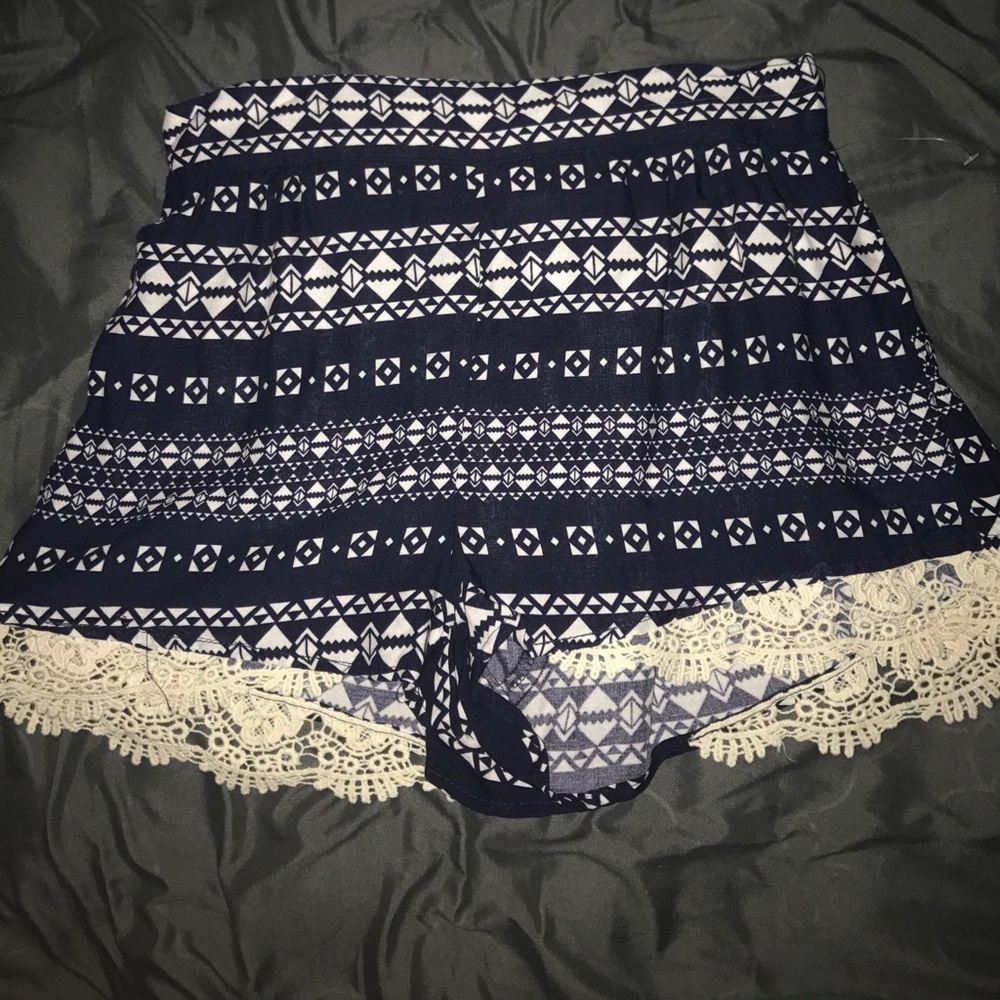 lace printed navy and white shorts