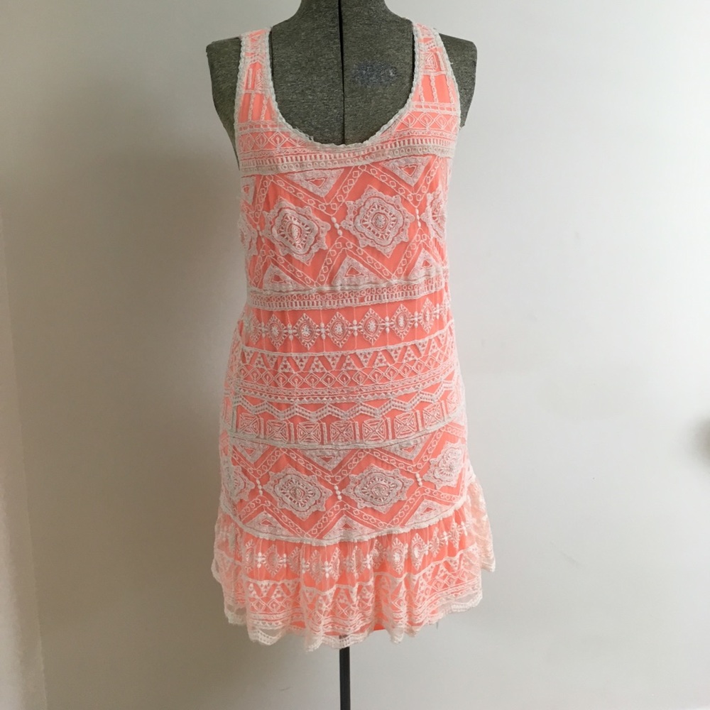 American Eagle Sundress Orange with Cream Crochet