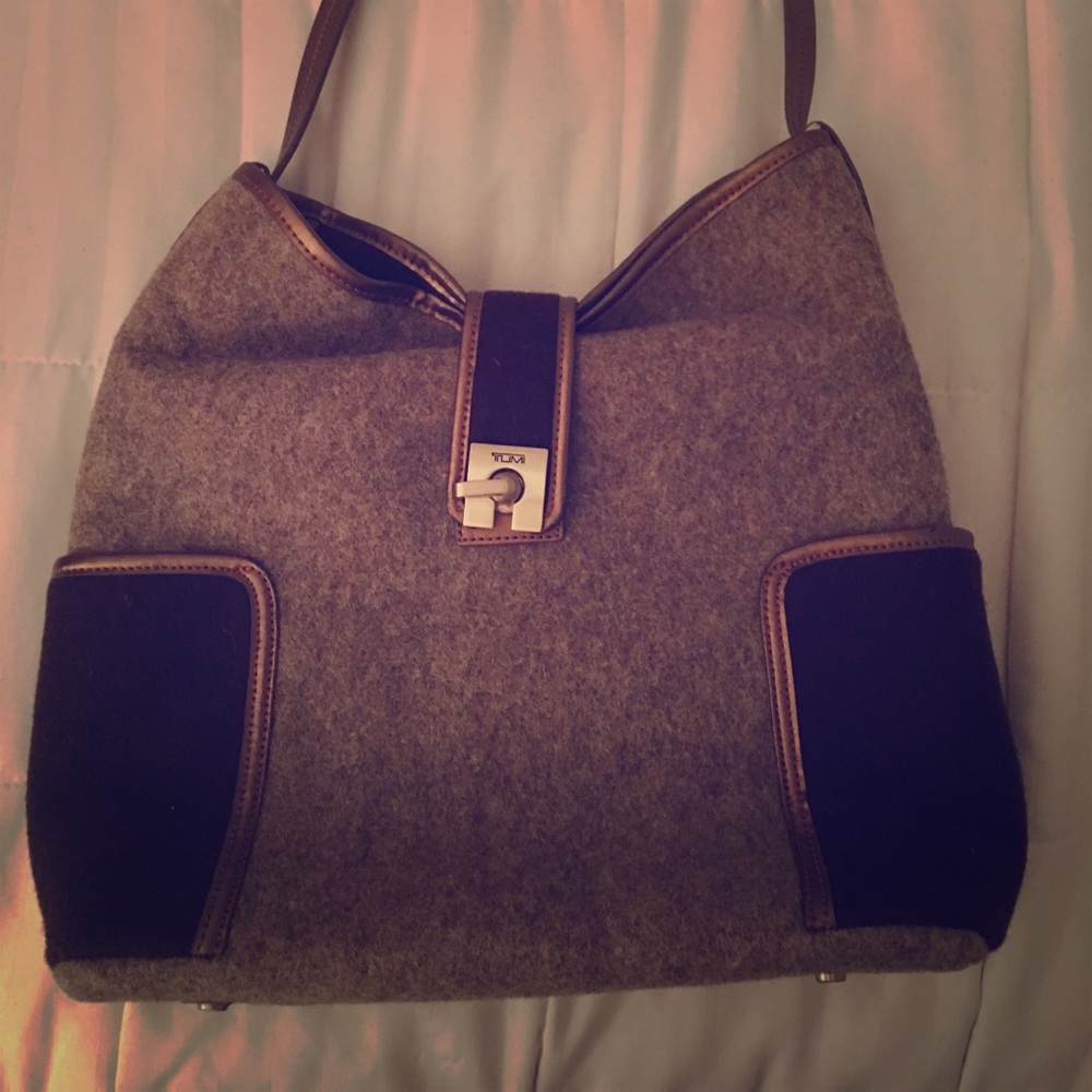 Wool Tumi shoulder bag with metallic accents
