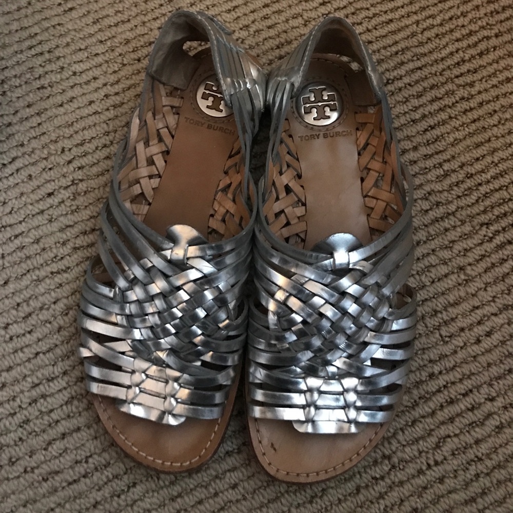 Tory Burch Silver a Woven Sandals