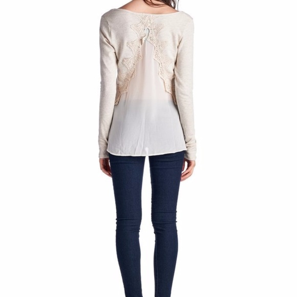 Oatmeal Lace-Accent Scoop Neck Top - Picture 2 of 2
