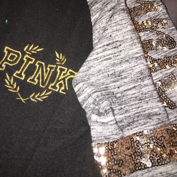 black shirt with three quarter length grey sleeves - Picture 3 of 4