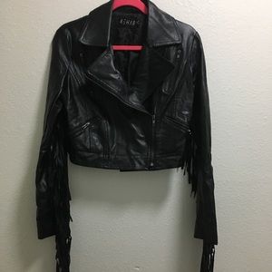 REHAB Highway to Hell Fringe Leather Jacket