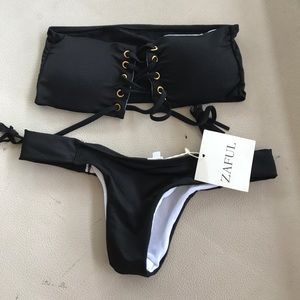 Cute Stringed Up Black Thong Bikini
