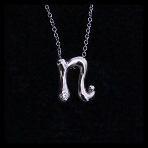 Letter N silver necklace