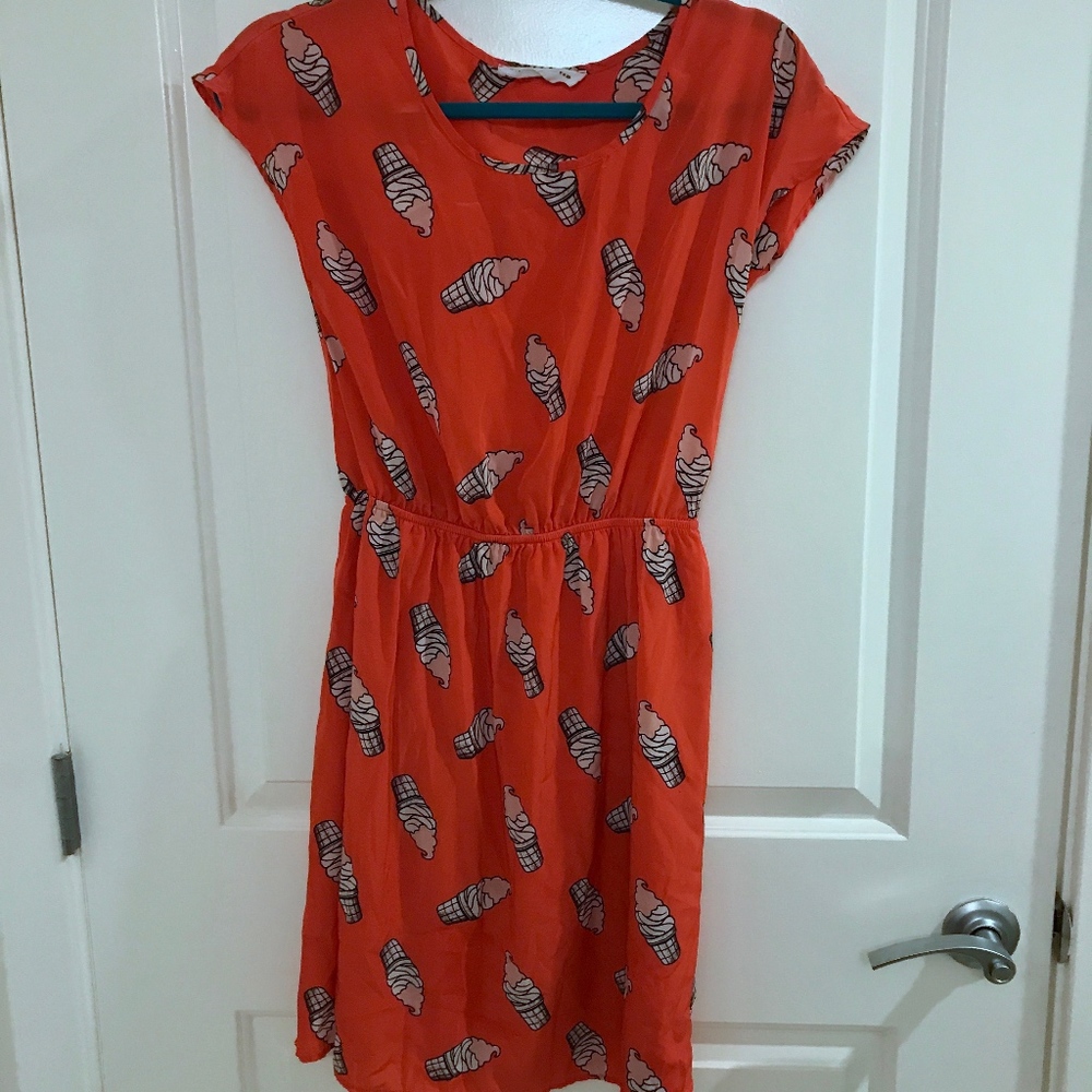 Orange Pink and White Ice Cream Cone Print Dress M
