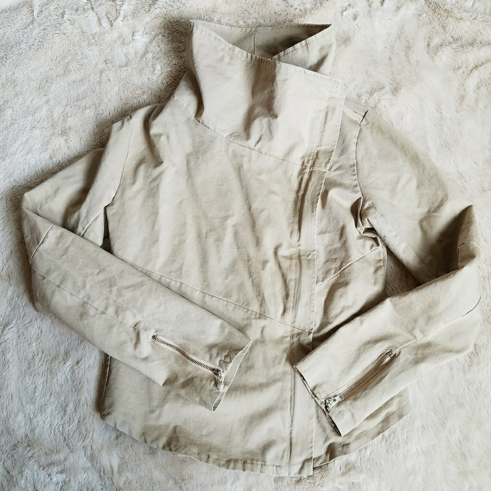 Khaki asymmetrical moto funnel anorak jacket sz S