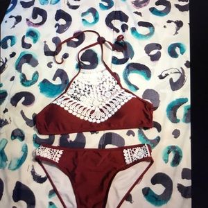 Red & White Lace Bikini