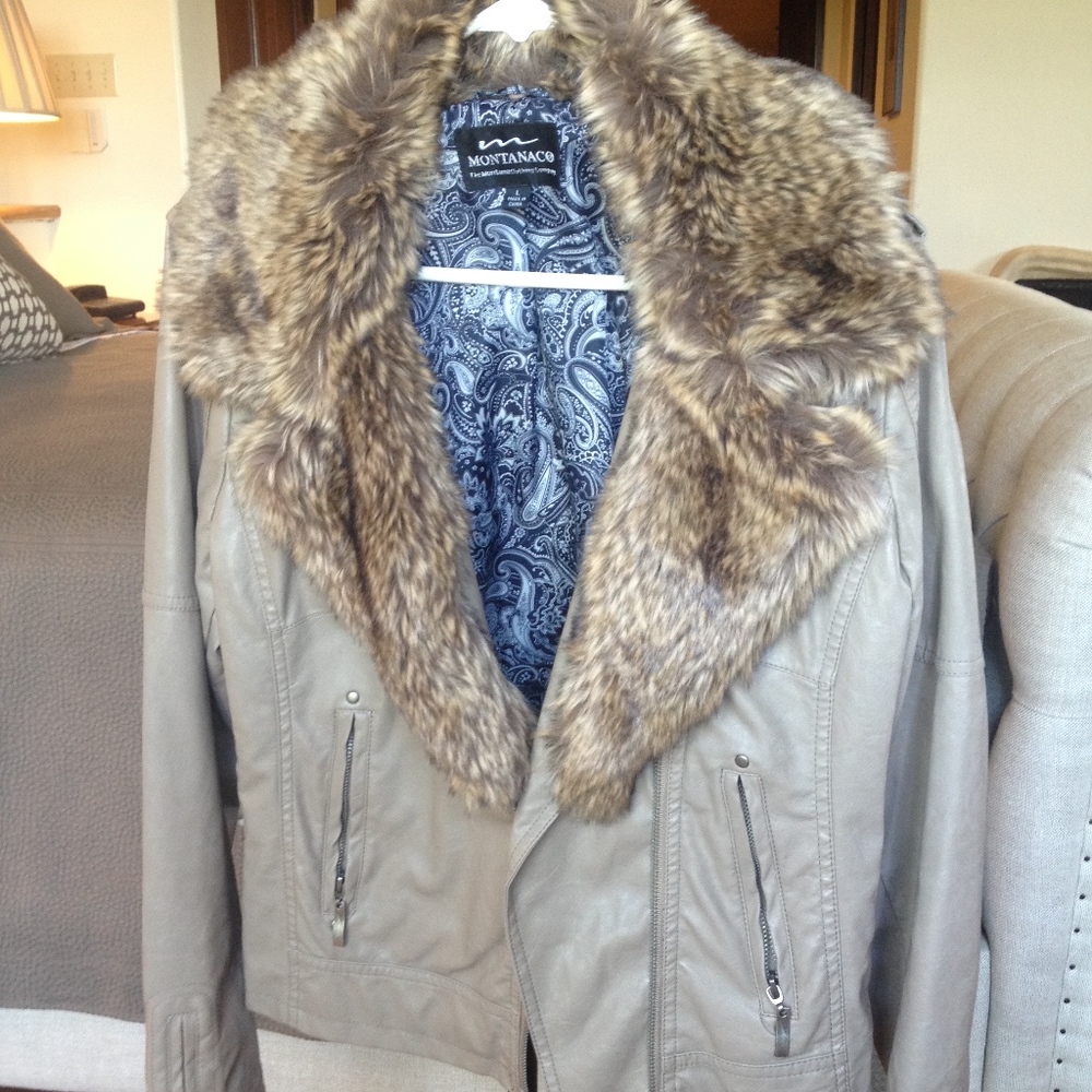 Faux Leather and Fur Collar Jacket NWOT