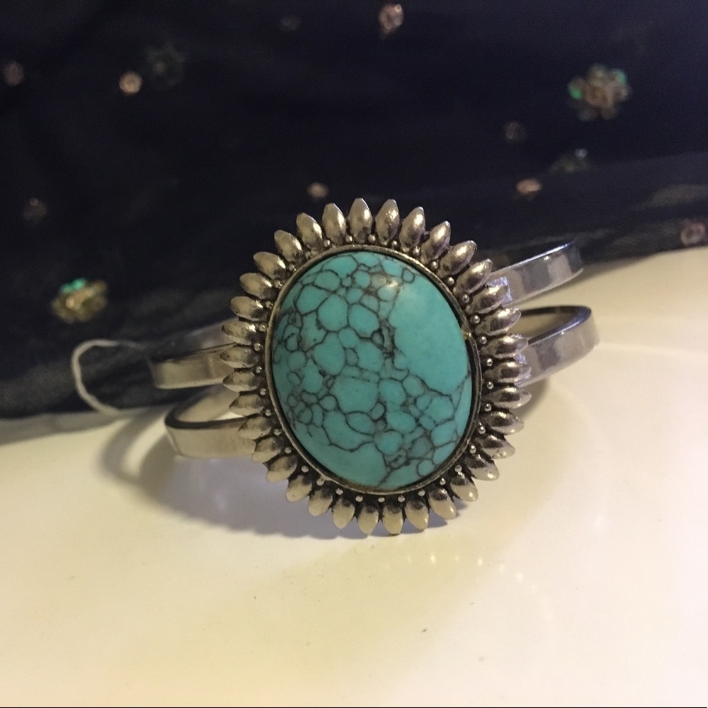 Vintage faux-turquoise silver tone cuff
